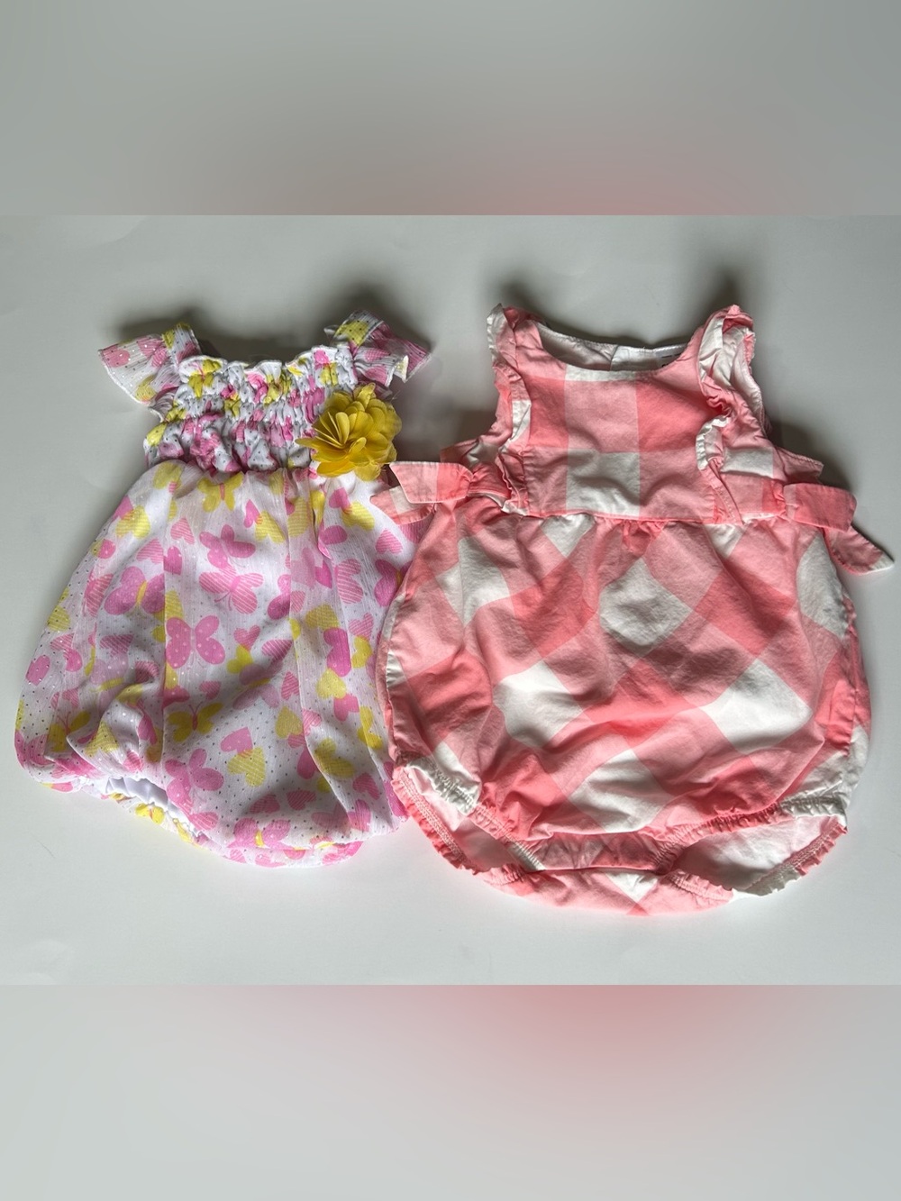 Adorable Pink Gingham & Butterfly Baby Rompers - 2 Pack
